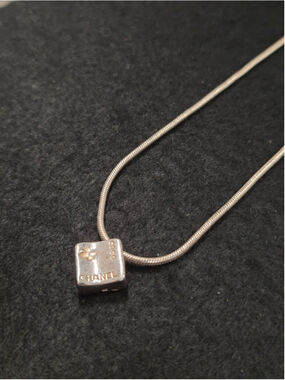 RARE 1990s Chanel 925 Sterling Silver Cube Charm Necklace